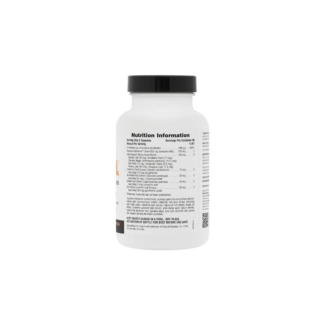 NaturesPlus Sugar Control Berberine 90 Capsules packaging (rear angle) on a white background