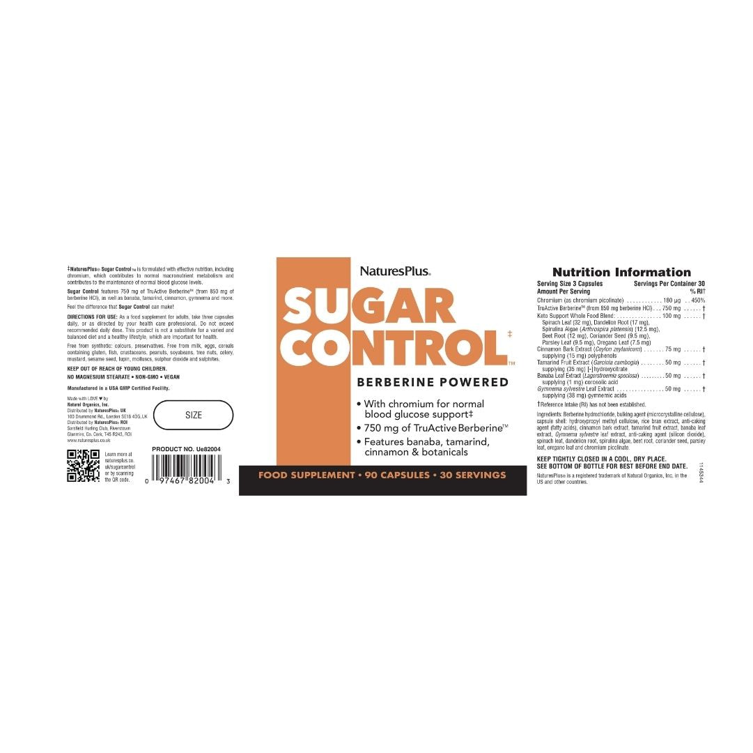 NaturesPlus Sugar Control Berberine 90 Capsules product label on a white background