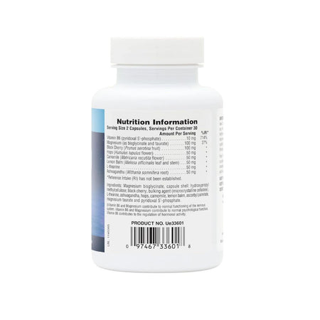 Nutrition information label on a supplement bottle with a white background