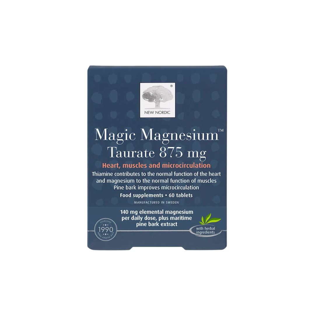 New Nordic Magic Magnesium Taurate tablets packaging (front angle) on a white background