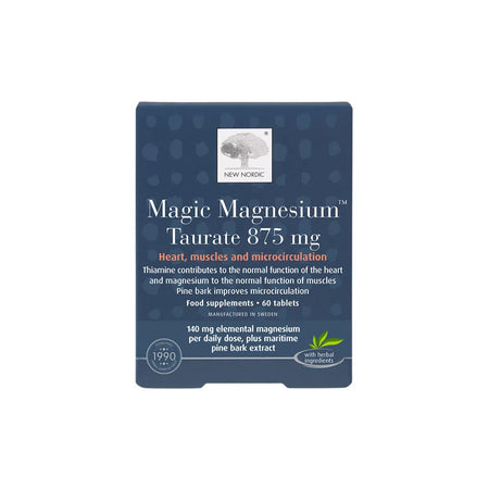 New Nordic Magic Magnesium Taurate tablets packaging (front angle) on a white background
