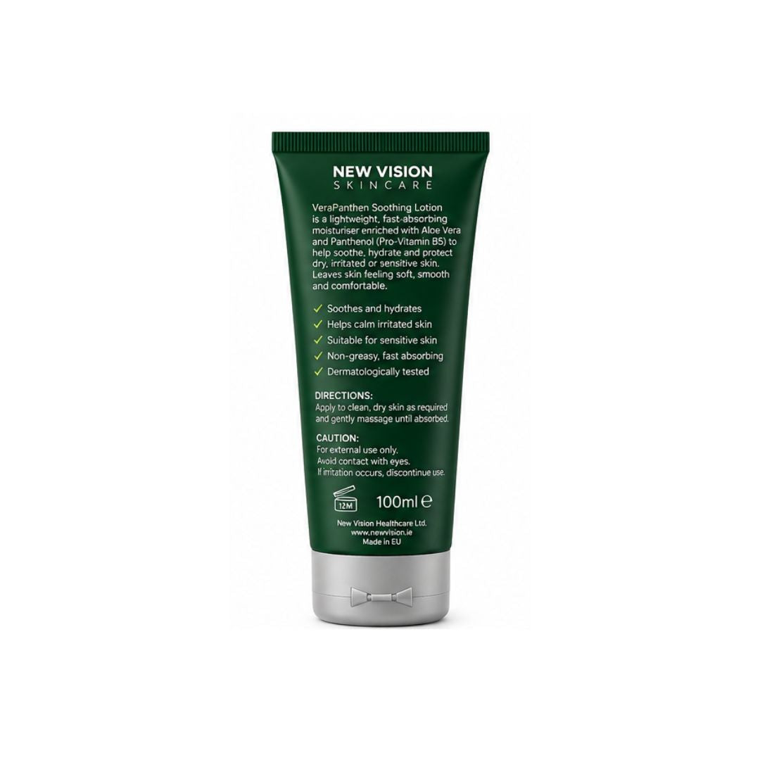 A 100ml squeeze tube of NEW VISION SKINCARE Lotion, shown from the back on a clean white background.
