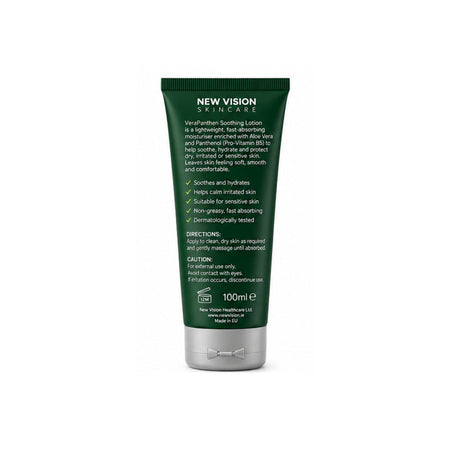 A 100ml squeeze tube of NEW VISION SKINCARE Lotion, shown from the back on a clean white background.