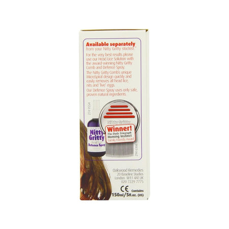 Nitty Gritty Natural Aromatherapy Head Lice Solution packaging (side angle) on a white background