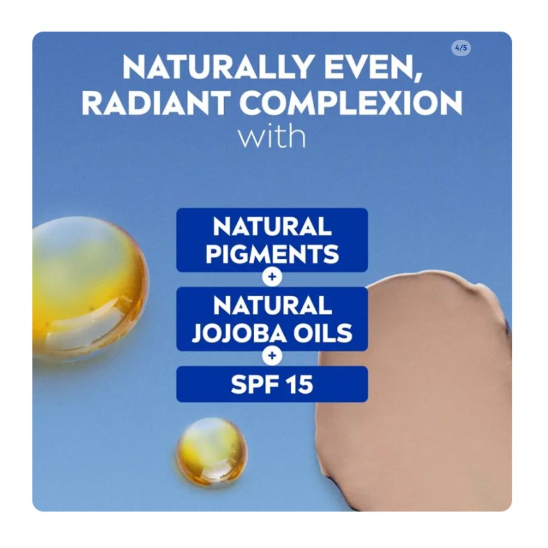 NIVEA BB Medium Tinted Moisturiser ingredient information listed on a blue background