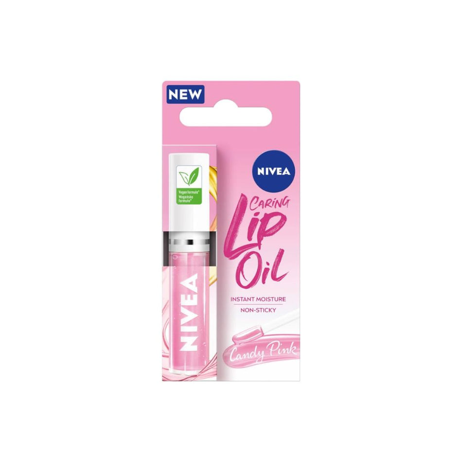 NIVEA Caring Lip Oil – Candy Pink 5.5ml packaging on a white background