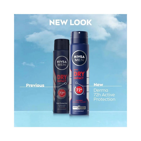 NIVEA Men Dry Impact Anti-Perspirant Spray 250ml 'NEW LOOK' graphic