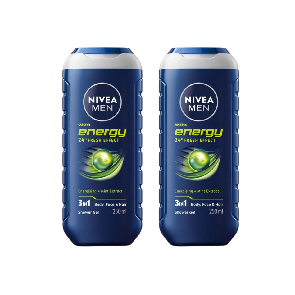 Nivea Men Energy Shower Gel 3-in-1 (250ml Twin Pack)