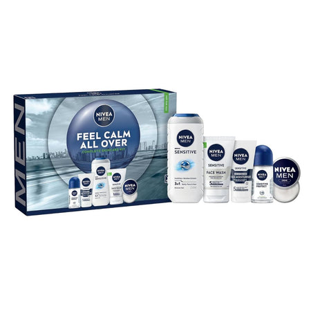 Nivea Men Feel Calm All Over Giftset and contents on a white background