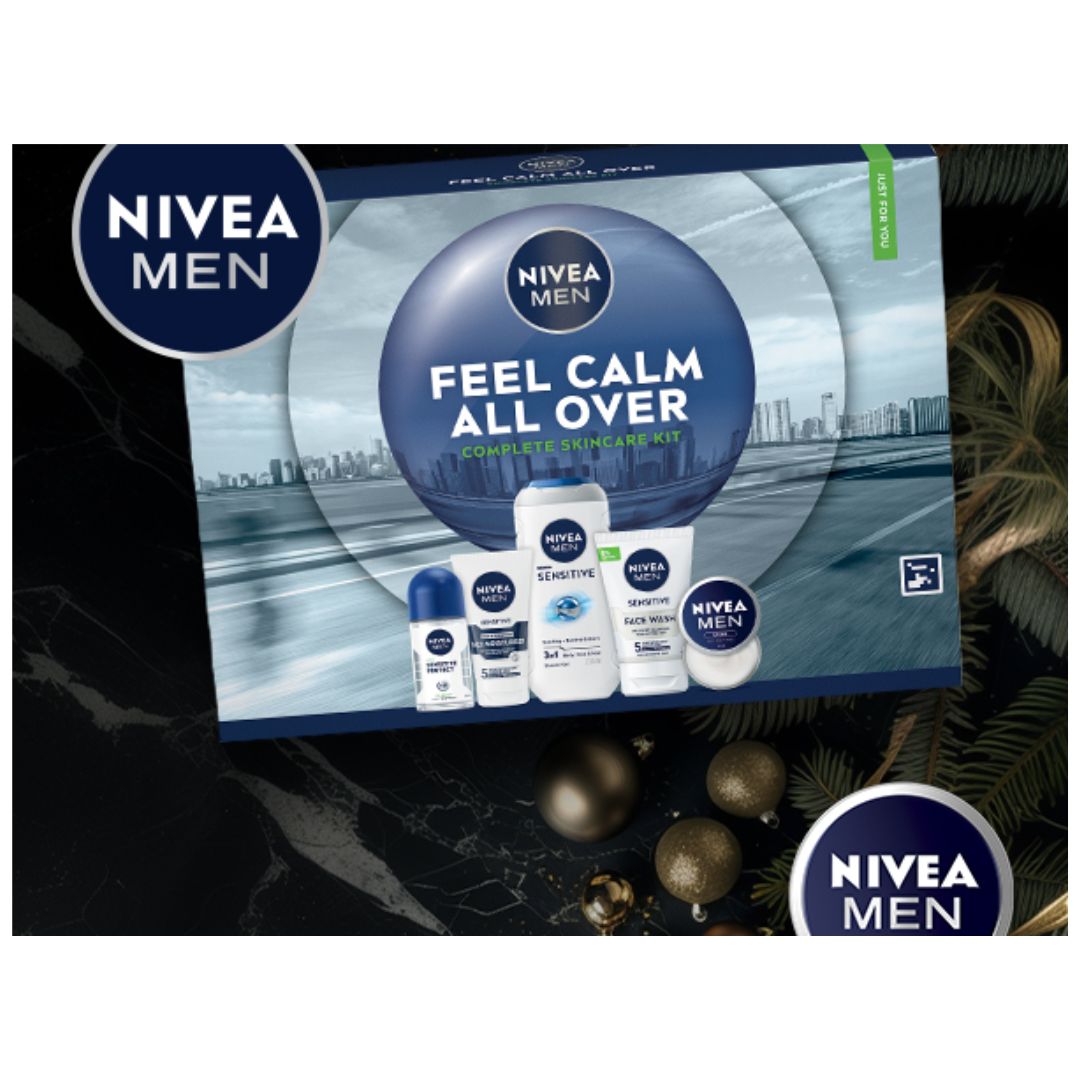 Nivea Men Feel Calm All Over Giftset on a christmas tree background