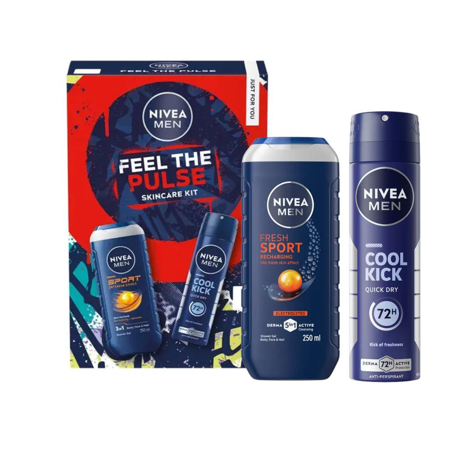 Nivea Men Feel The Pulse Gift Set and contents on a white background