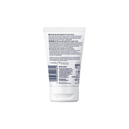 NIVEA MEN Sensitive Face Wash 100ml container (rear angle) on a white background