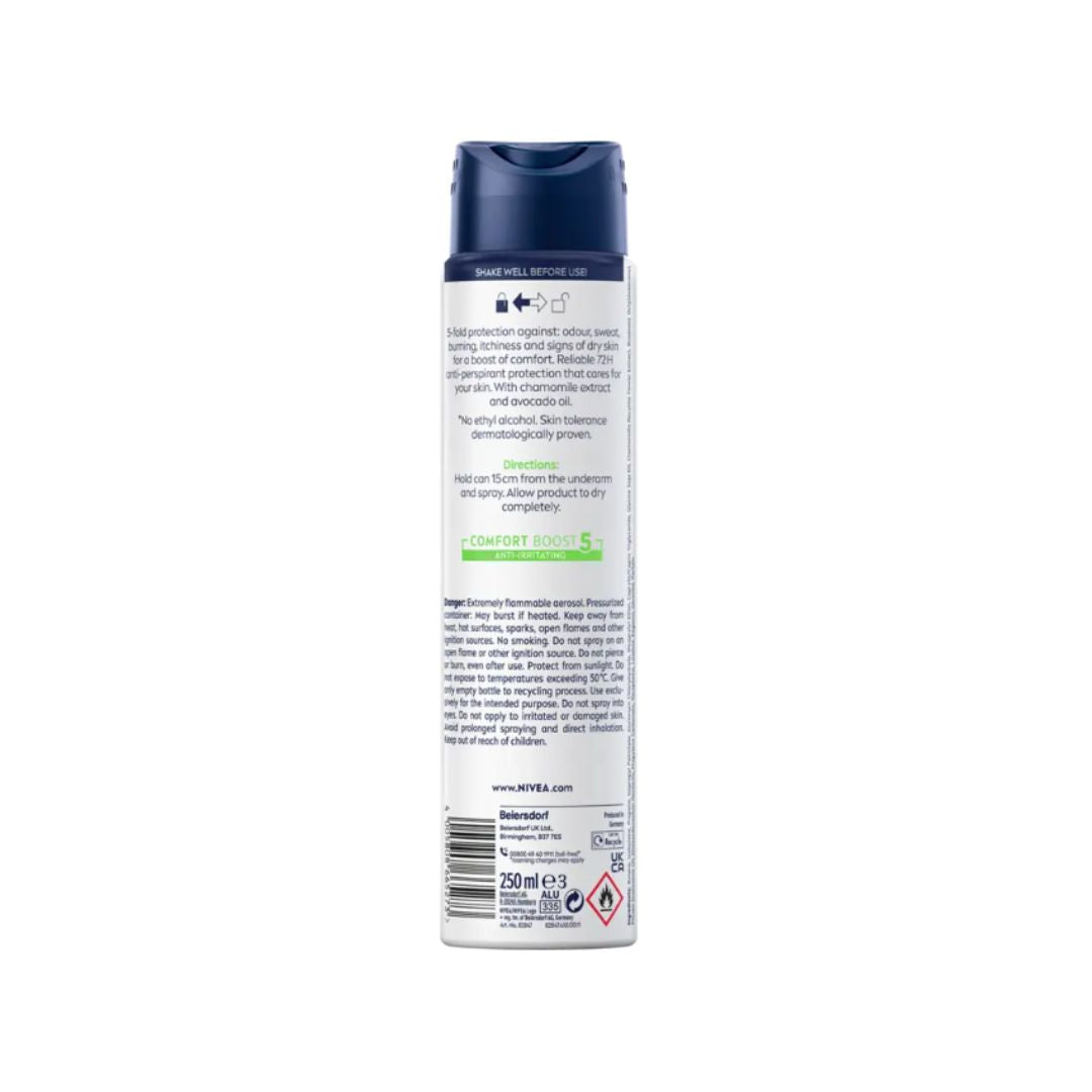 NIVEA Men Sensitive Protect Anti-Perspirant Spray 250ml container (rear angle) on a white background