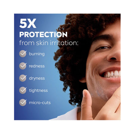 NIVEA Men Sensitive Shaving Gel 200ml '5X Protection' graphic on a blue background
