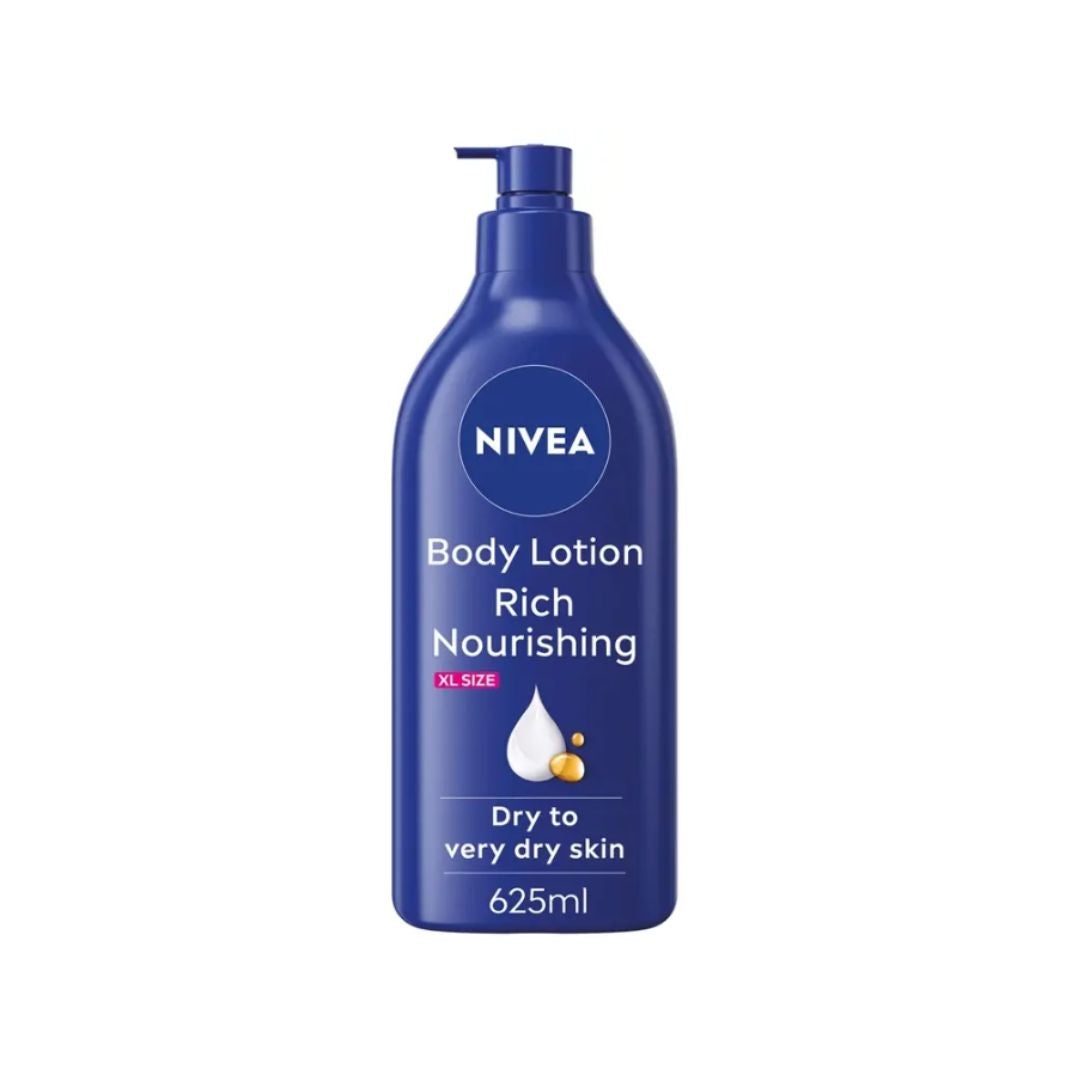 Nivea Rich Nourishing Body Lotion 625ml bottle on a white background