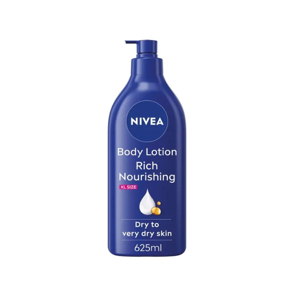 Nivea Rich Nourishing Body Lotion 625ml bottle on a white background