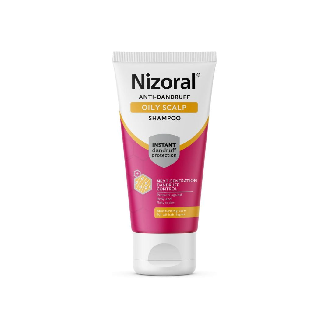 Nizoral Anti-Dandruff Oily Scalp Shampoo container on a white background
