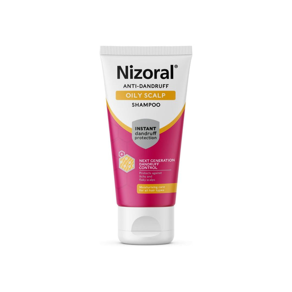 Nizoral Anti-Dandruff Oily Scalp Shampoo container on a white background