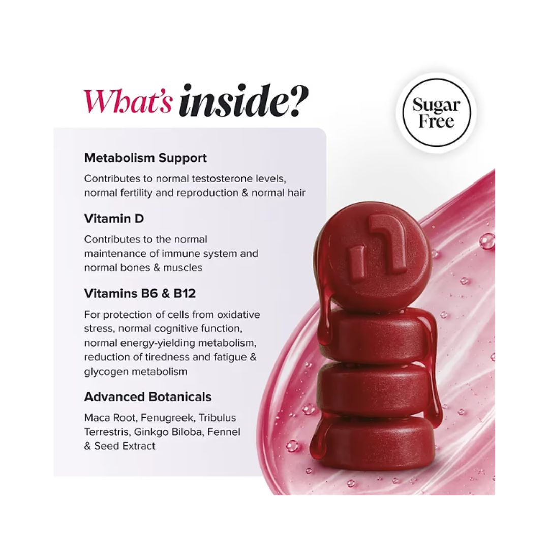 Novomins Testoboost Raspberry 60 Gummies ingredients information graphic
