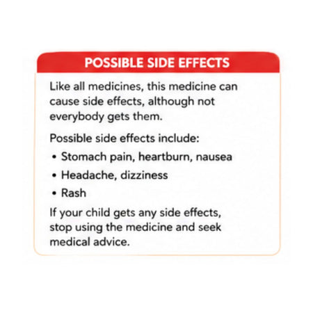 Nurofen for Children Orange Oral Suspension 100mg/5ml 'POSSIBLE SIDE EFFECTS' graphic on a white background