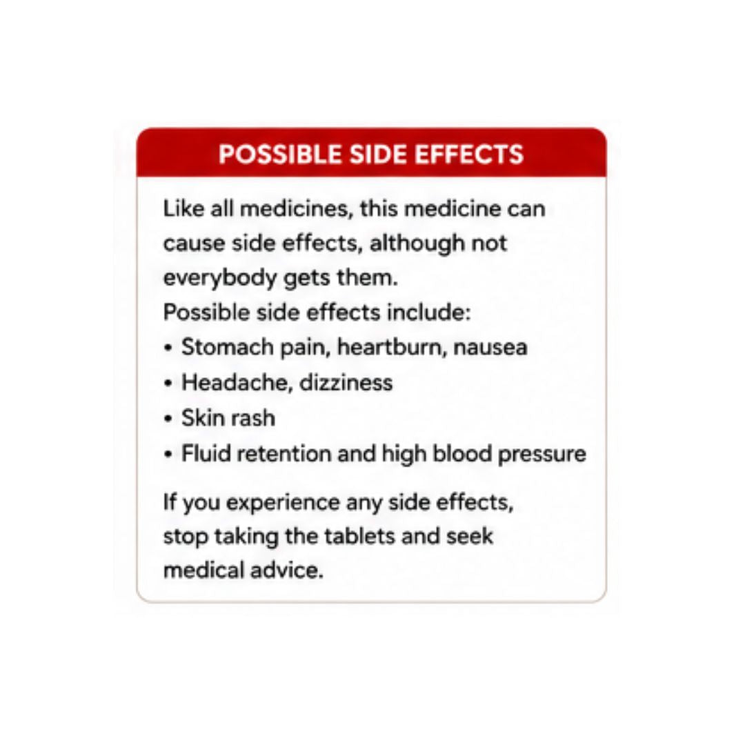 Nurofen Express Maximum Strength 400mg 'POSSIBLE SIDE EFFECTS' informative graphic on a white background