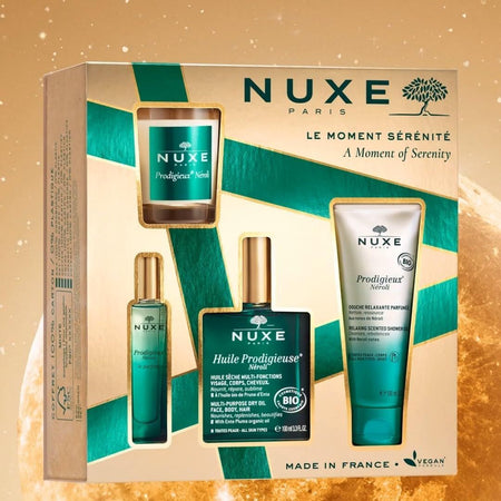 NUXE A Moment of Serenity Gift Set on a light golden background