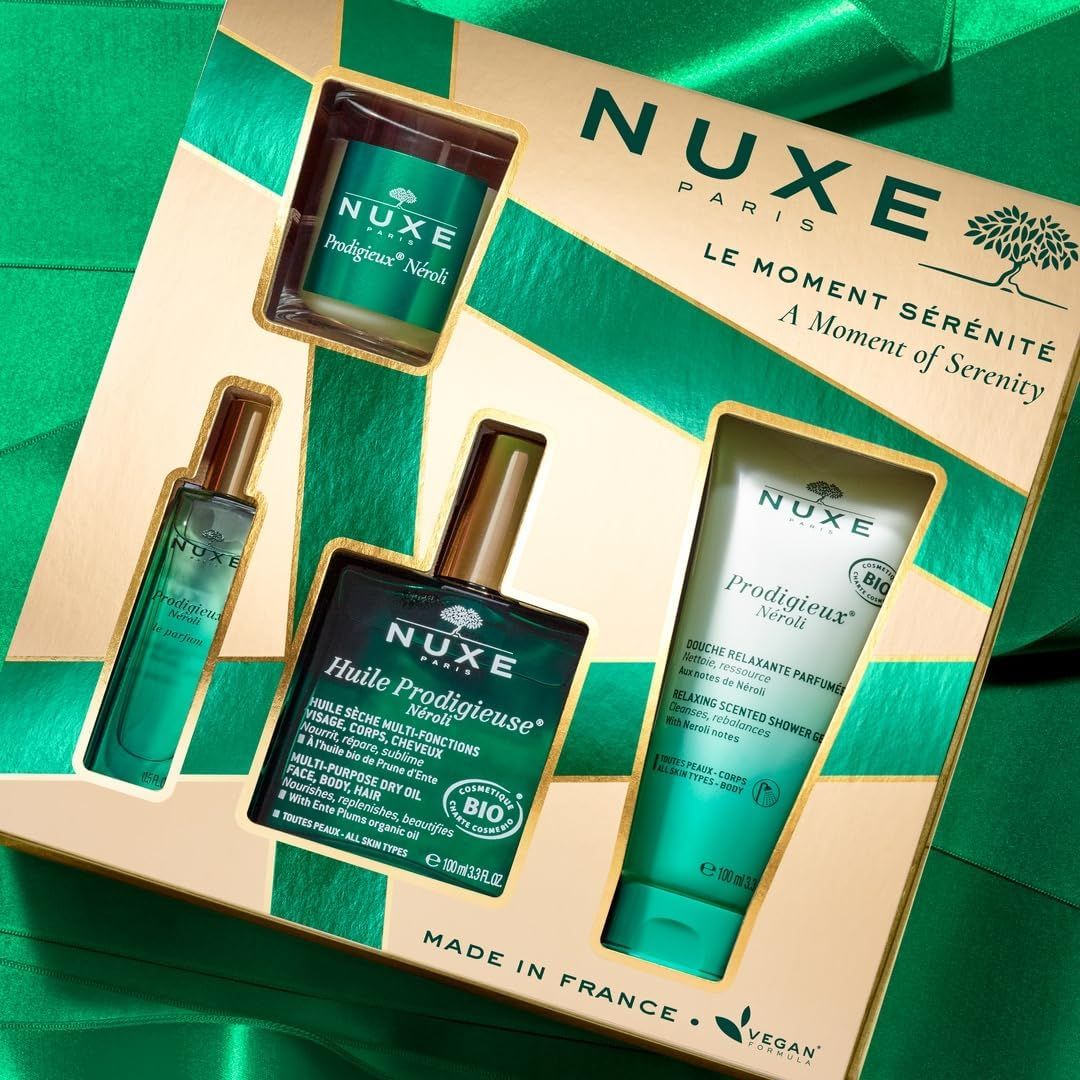 NUXE A Moment of Serenity Gift Set on a green background