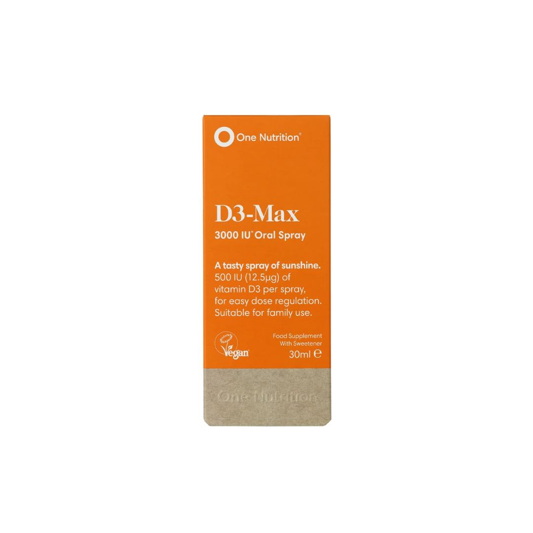 One Nutrition D3-Max 3000IU Vitamin D Oral Spray packaging (front angle) on a white background