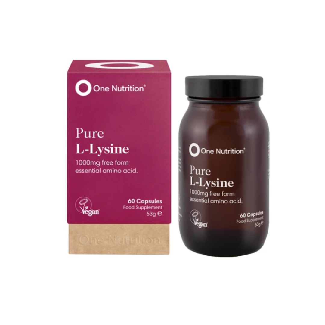 One Nutrition Pure L-Lysine packaging and bottle on a white background