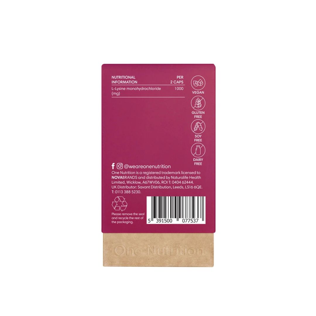 One Nutrition Pure L-Lysine packaging (rear angle) on a white background