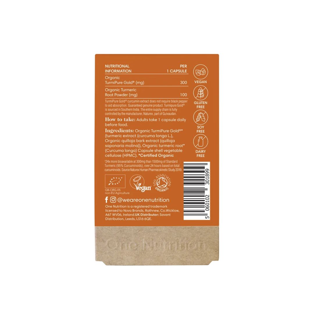 One Nutrition Turmeric Max 30 Capsules packaging (rear angle) on a white background