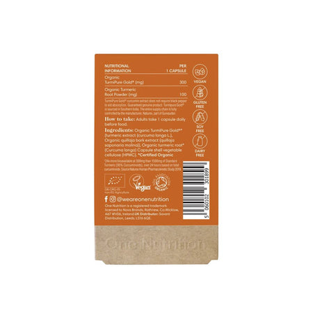 One Nutrition Turmeric Max 30 Capsules packaging (rear angle) on a white background