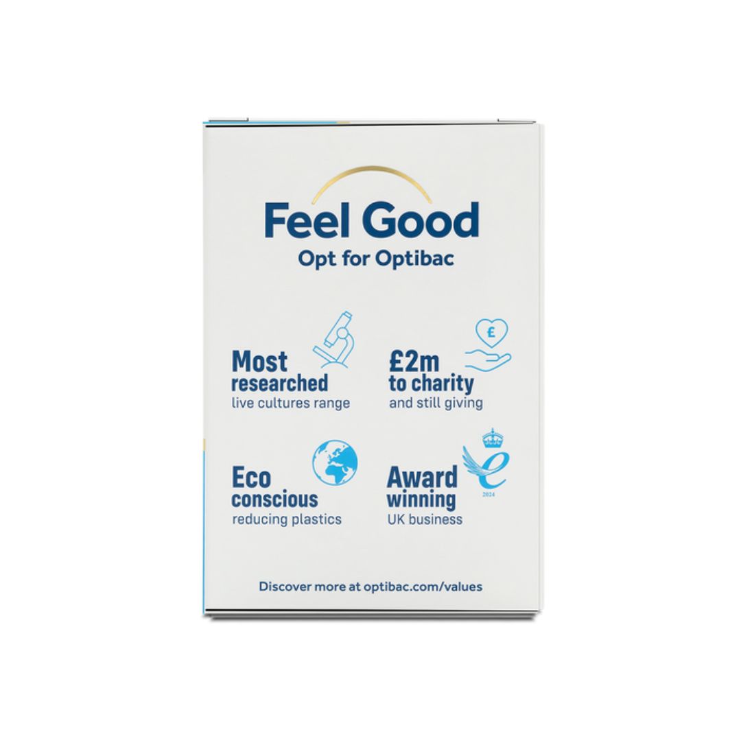 Optibac Babies & Children Digestive Supplement 10 Sachets packaging (side angle) on a white background