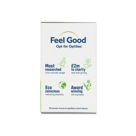 Optibac Bifido & Fibre Digestive Supplement container (side angle) on a white background