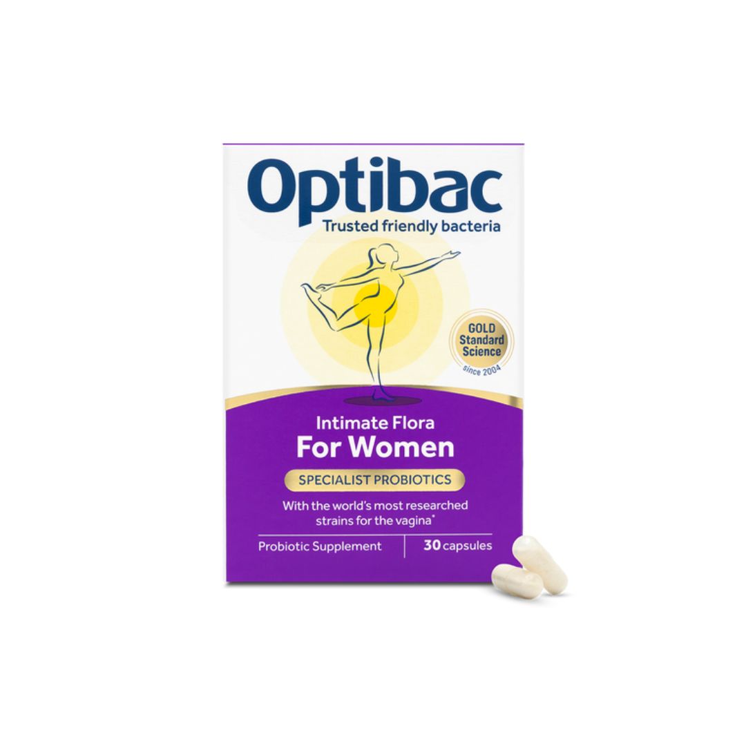 Optibac For Women Probiotic Supplement 30 Capsules container (front angle) on a white background