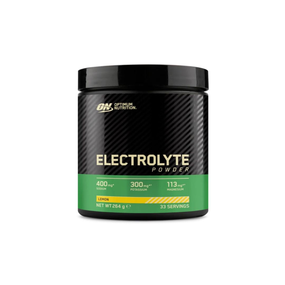 Optimum Nutrition Electrolyte Powder container (front angle) on a white background