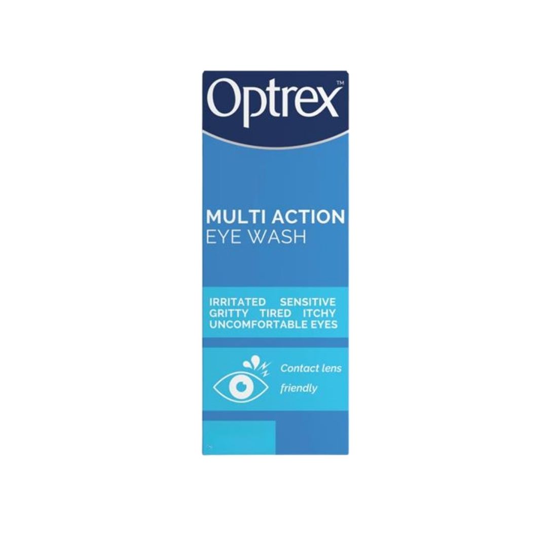 Optrex Multi Action Eye Wash 100ml packaging on a white background