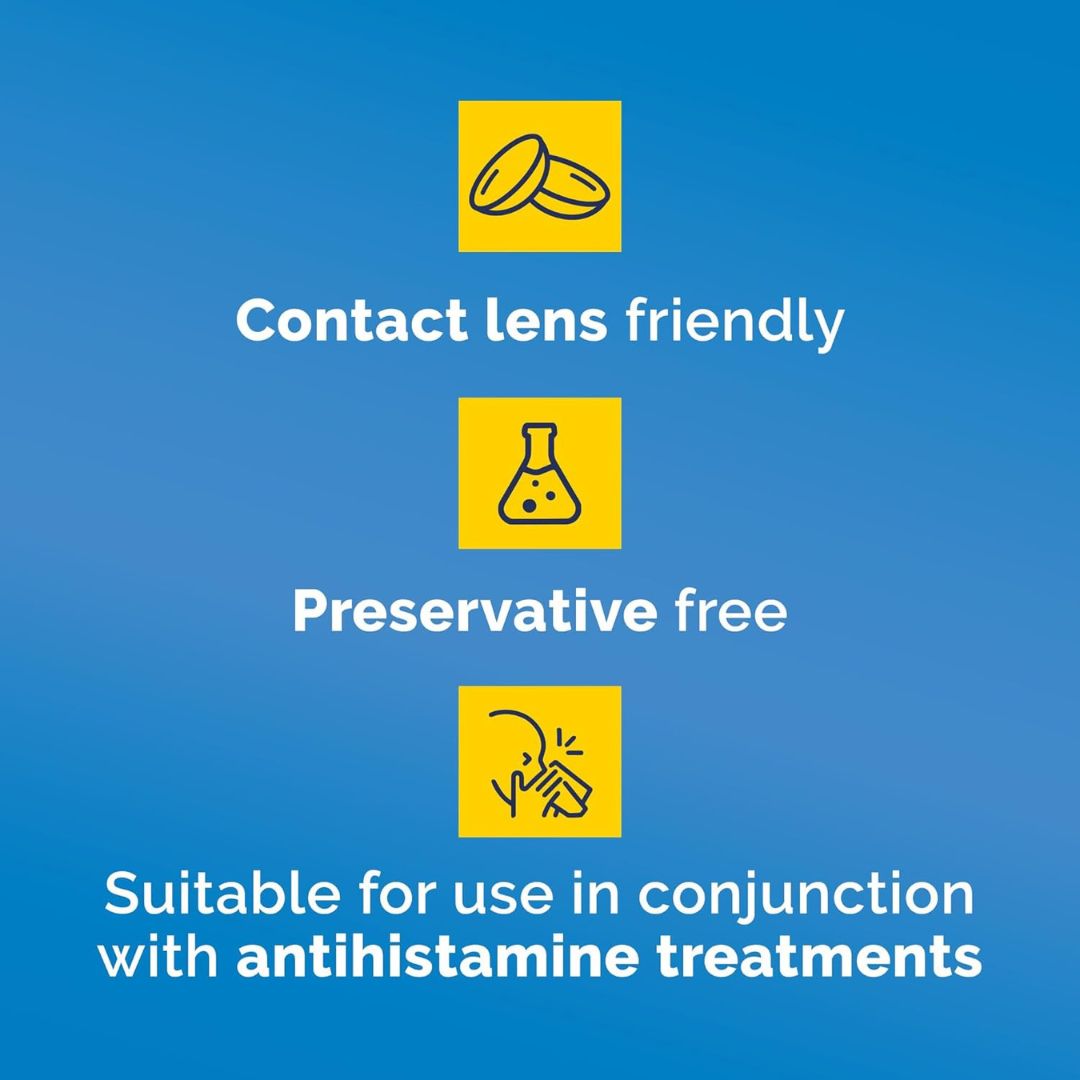 List of product features on a blue background with yellow icons and text.
