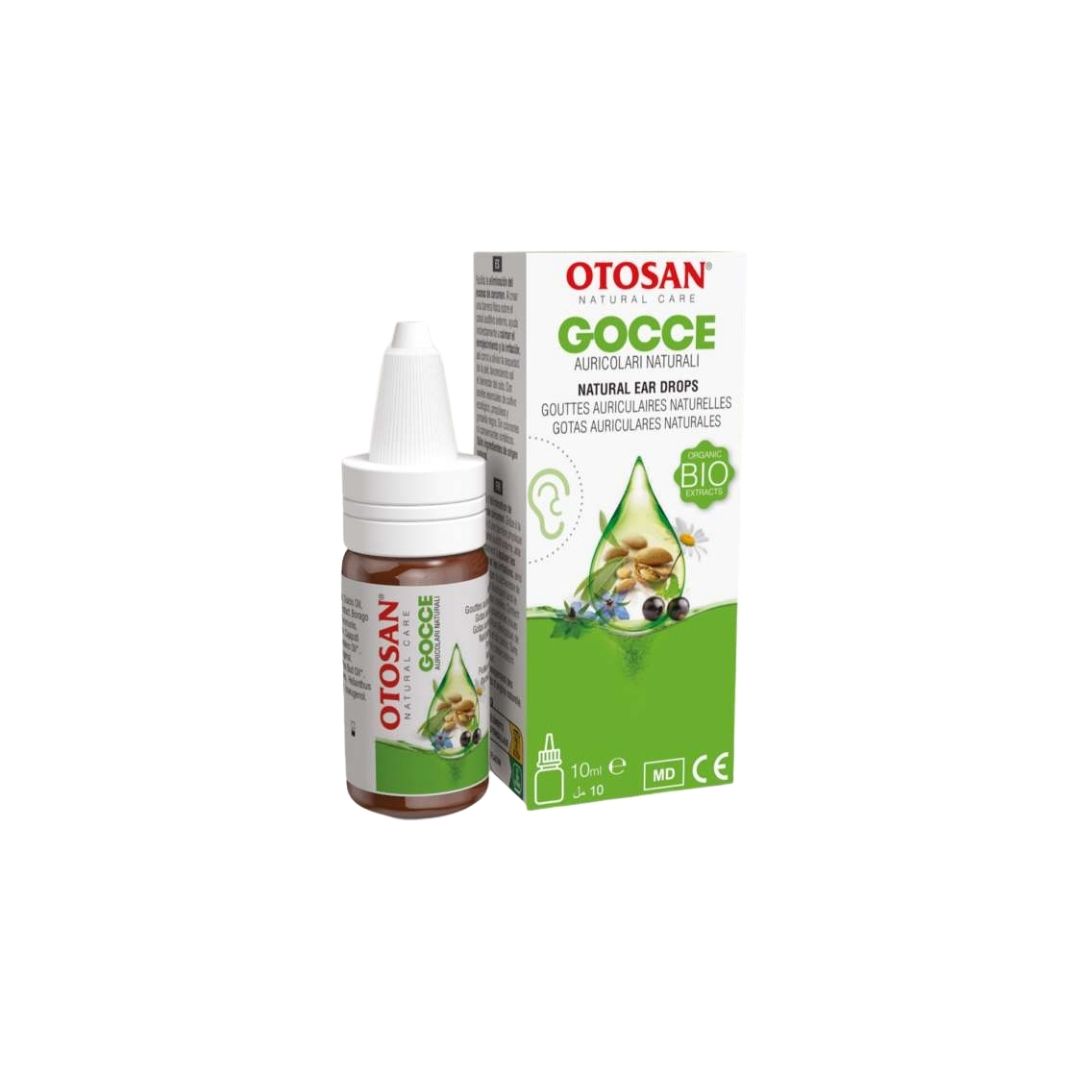 Otosan Natural Ear Drops 10ml dropper and packaging on a white background