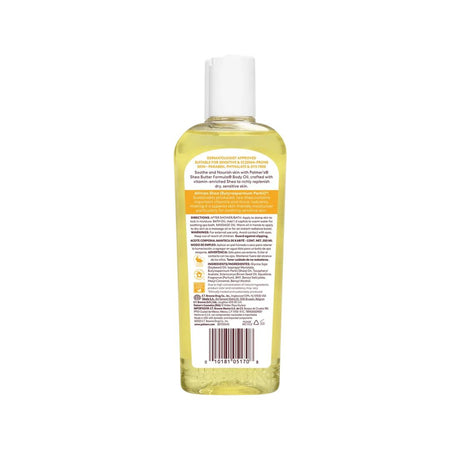 Palmer's Raw Shea Nourish Body Oil 250ml container (rear view) on a white background