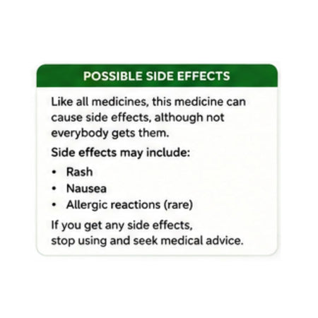 Panadol ActiFast 500mg 12 Soluble Tablets 'POSSIBLE SIDE EFFECTS' graphic