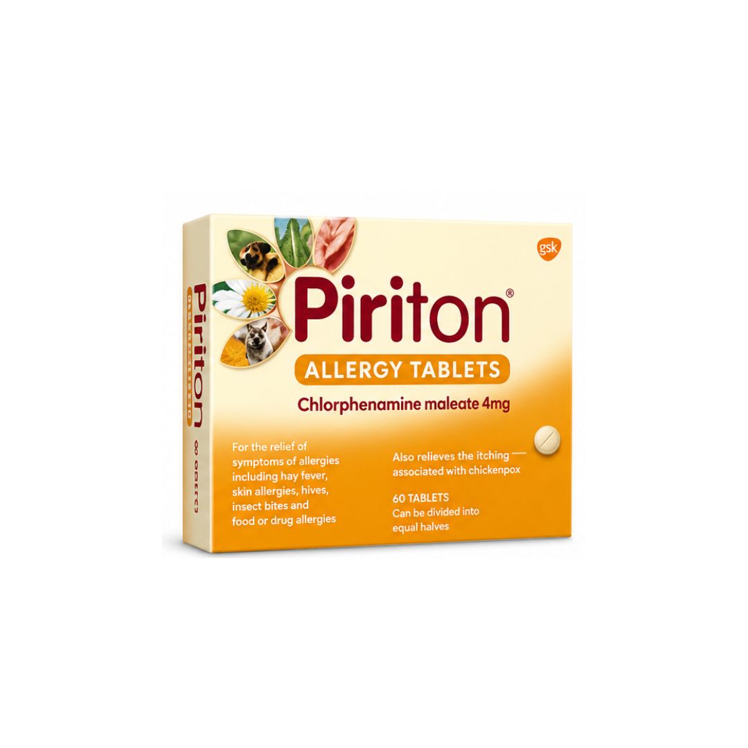 Piriton Allergy 4mg 60 Tablets packaging on a white background