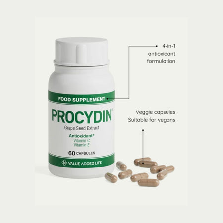 Procydin Grape Seed Extract Antioxidant 60 Capsules container with product information