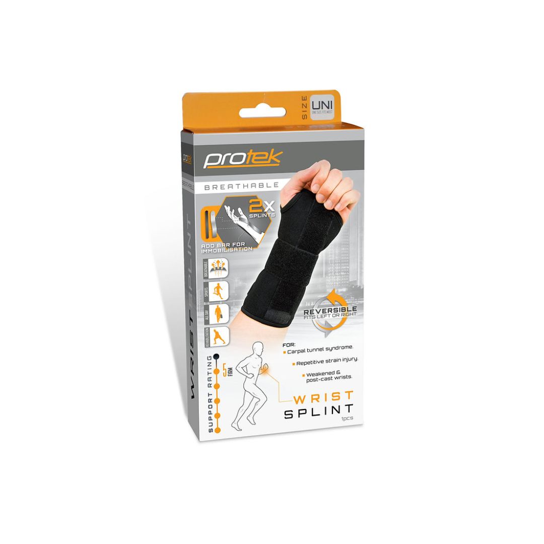 Protek Breathable Reversible Wrist Splint – One Size packaging on a white background