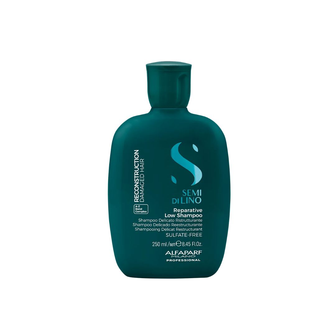 A 250 mL bottle of Alfaparf Professionalf Semi Dilino Reparative Low Shampoo in a dark teal-green color, shown on a plain white background.