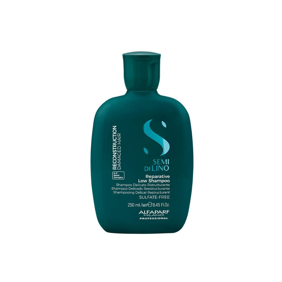 A 250 mL bottle of Alfaparf Professionalf Semi Dilino Reparative Low Shampoo in a dark teal-green color, shown on a plain white background.
