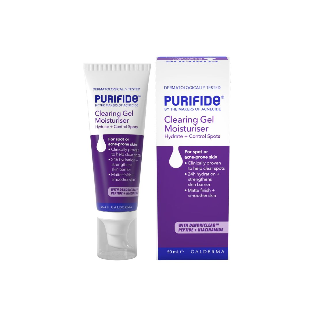 Purifide Clearing Gel Moisturiser 50ml container and packaging on a white background