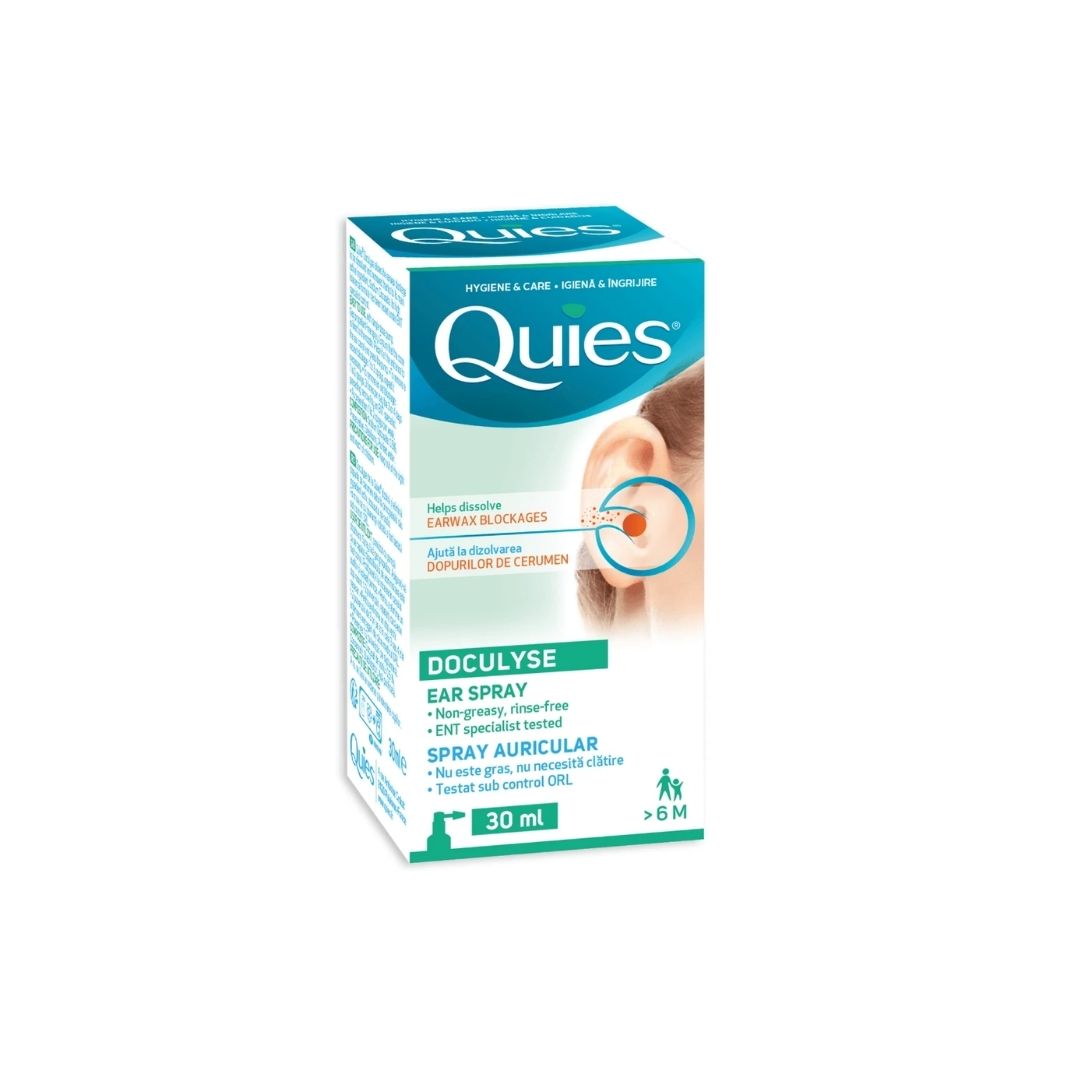 Quies Doculyse Ear Wax Removal Spray  box on a white background