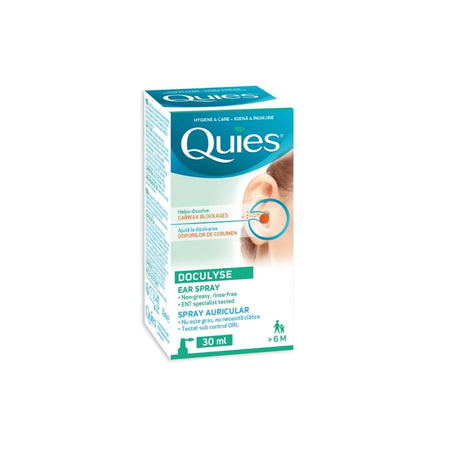 Quies Doculyse Ear Wax Removal Spray  box on a white background