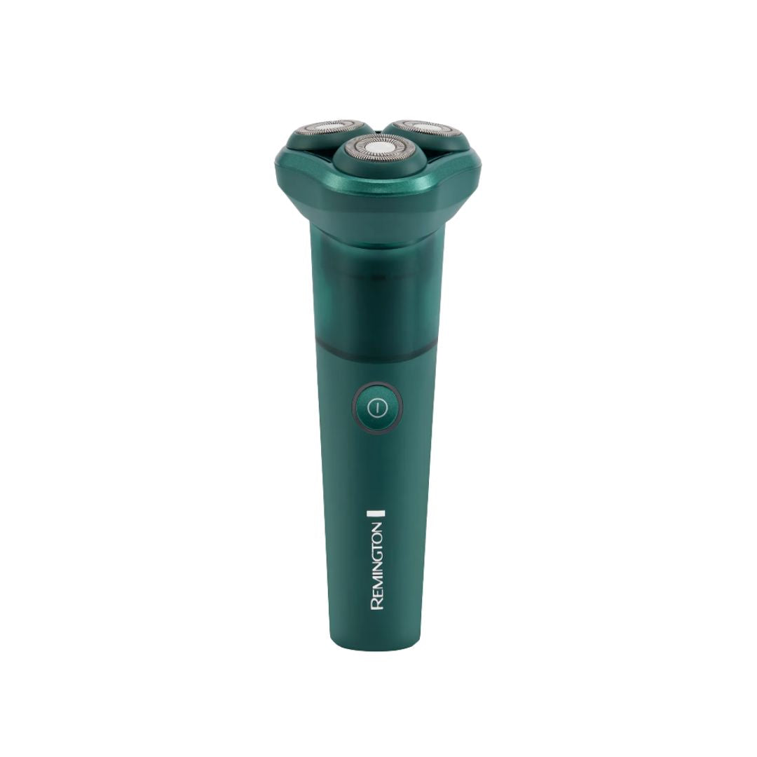 A teal green Remington WashUp rotary shaver with three rotary shaving heads, shown vertically against a plain white background.